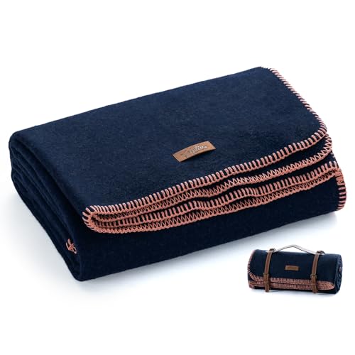 Molithe 100% Wool Blanket, 62" x 86", Warm, Thick, Military, Camping Gear - color: Navy, size: Large