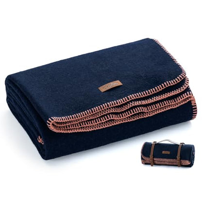 Molithe 100% Wool Blanket, 62" x 86", Warm, Thick, Military, Camping Gear - color: Navy, size: Large