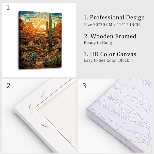 Natuyalo Paint by Numbers for Adults with Framed on Canvas, Wilderness Landscape Paint by Numbers Kits for Beginners, Cactus DIY Acrylic Painting Kits with Frame Ideal Gift (12x16 Inch) - color: Color-01