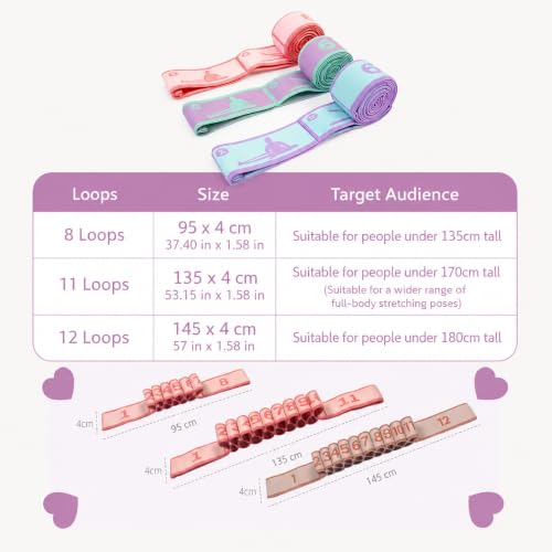 Multi-Loop Stretch Band - Yoga, Pilates, Ballet, and Physical Therapy Stretching Strap for Flexibility, Leg Stretching, and Exercise - Durable Stretching Equipment - color: Purple+Rose Red(8 Loops)