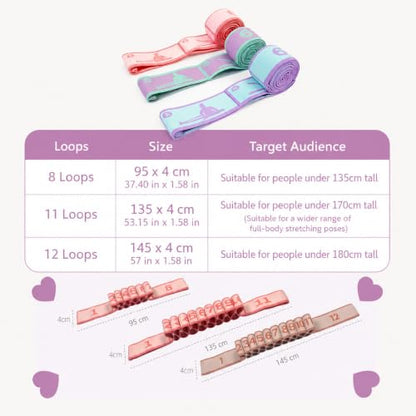 Multi-Loop Stretch Band - Yoga, Pilates, Ballet, and Physical Therapy Stretching Strap for Flexibility, Leg Stretching, and Exercise - Durable Stretching Equipment - color: Purple+Rose Red(8 Loops)