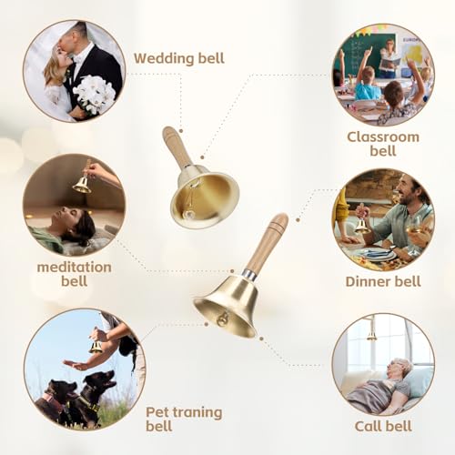 Flezoo 3.15inch Brass Super Loud Hand Bell for Dinner Wedding Office | Clear Loud Brass Tone, Rustproof Solid Build, Comfort Grip, For Elderly Wedding Office Training, Multi-Purpose Call Bell - size: Medium