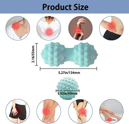 Massage Ball Set, Peanut Massage Ball Double Lacrosse Massage Roller Balls, Acupoint Myofascial Release Muscle Knot Ball, Deep Tissue Trigger Point Therapy Massage Tool for Back Neck Shoulder (Green) - color: Green