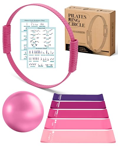 SUBCULTUREPICK Pilates Ring, Silicone Magic Pilates Rings, Lightweight & Durable Flexible Fitness Circle Exercise Equipment for Toning Arms, Thighs,Legs, Core,Yoga & Physical Therapy - color: Pink-Kit