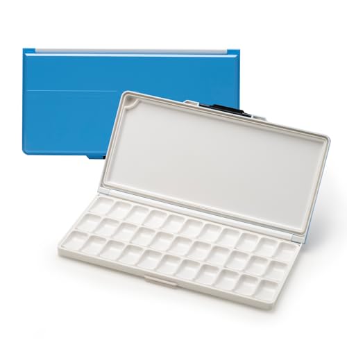 MEEDEN Watercolor Palette with Lid: 33 Wells Airtight Folding Paint Palette | Leakproof Palette with Large Mixing Tray - Empty Acrylic Painting Art Pallet 12.5"x 6.5", Blue - color: Blue
