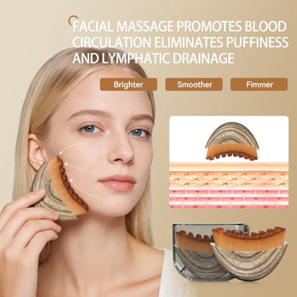 2PCS Lymphatic Contour Face Brush & Stainless Steel Gua Sha Tool Set, for Face and Neck Massage gua sha, Jawline Puffiness, Lifting, Relaxation, Lymphatic Drainage