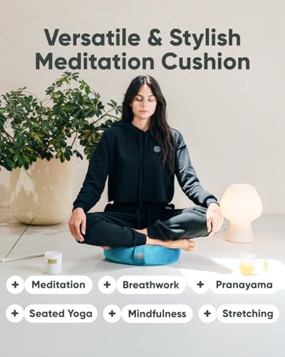 Mindful Modern Velvet Meditation Cushion | Luxe Zafu Yoga Floor Pillow Seat | Posture Support | Buckwheat Hull Filled | Large Round Cushion with Removable Washable Cover + Carry Handle - color: Tropical