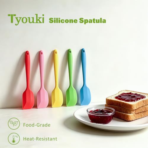 Silicone Spatula, 8.5 inch Rubber Spatula Heat Resistant One Piece Design Non-Stick Flexible Kitchen Scrapers with Stainless Steel Core for Baking, Mixing, Cooking (5-piece)