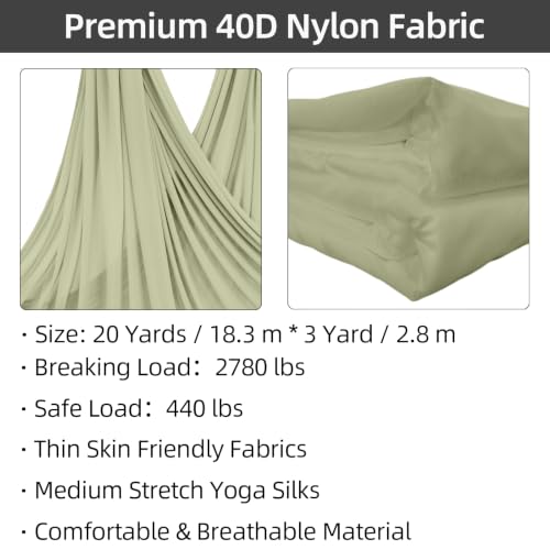 PRIOR FITNESS Aerial Silks Kit, SGS&CE Certified, 9/15/20Yards - color: Budgreen, size: L(20 Yards)