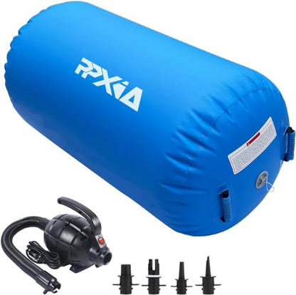 Gymnastics Air Roller Air Barrel Inflatable Tumbling Mat, Tumble Track Backhandspring Mat Gymnastic Equipment with Pump for Yoga Training Cheerleading Home Use - color: Blue, size: 39.37 x 23.6inch