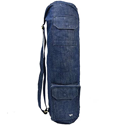 Open Road Goods Eco Friendly Yoga Mat Bag | Organic Yoga Bag For Extra Wide Mats | Yoga Mat Carrier for Men & Women: Full Zip, Adjustable Carry, Pockets, 100% Cotton Canvas - color: Denim