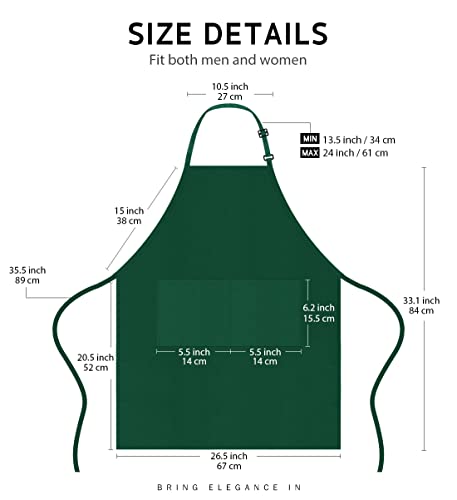 Syntus Apron for Men Women, Adjustable Cooking Kitchen Apron with 2 Pockets | Machine Washable, Firm Stitching, Stain Resistance, Long Tie Straps, 2 Pockets, Versatility, Unisex Use, Gift, BBQ - color: Basic Green Dark, style: 2 Polyester