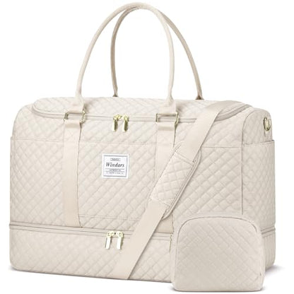 WINDARS Travel Duffle Bag, Weekender Bags for Women with Shoe Compartment, Overnight Bag with Toiletry Bag, Carry On Duffel Bags For Airplanes, Yoga Gym Duffel Bag, Beige - color: Beige