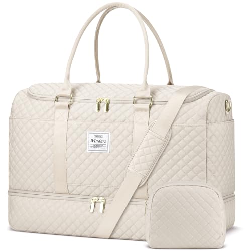 WINDARS Travel Duffle Bag, Weekender Bags for Women with Shoe Compartment, Overnight Bag with Toiletry Bag, Carry On Duffel Bags For Airplanes, Yoga Gym Duffel Bag, Beige - color: Beige