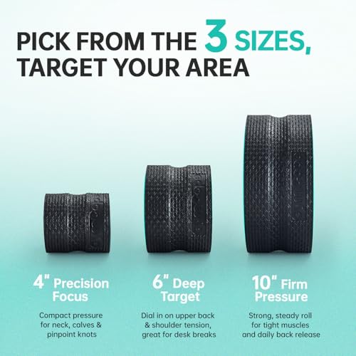 GymCope 3-Pack Back Roller Wheel Set, Spine-Safe Groove, 500 lbs | 1/2in sweat-resistant foam over ABS core, 3-pack 4in 6in 10in wheels, spine-safe groove, 500 lbs, yoga pilates gym, pvc free - style: 3Pack(4"+6"+10")-Black