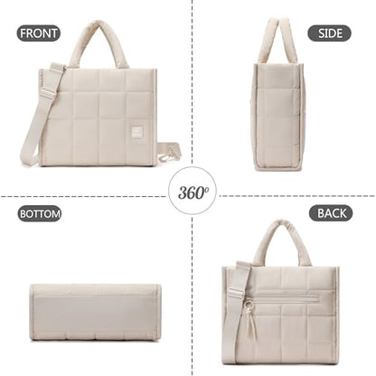 Quilted Crossbody Bags for Women,Puffer Weekender Overnight Bag,Purse Handbag Organizer,Small Tote Bags Shoulder Bag - color: Beige