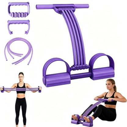 Pedal Resistance Band with Handle, 2026 New Upgraded 8-Tube 3-in-1 Multi-Function Foot Pedal Puller for Back Stretch & Chest Expand, Portable Latex Fitness with 4 Extra Replacement Tubes - color: Purple
