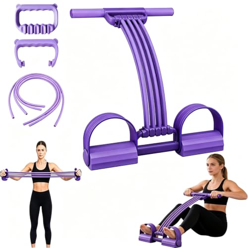 Pedal Resistance Band with Handle, 2026 New Upgraded 8-Tube 3-in-1 Multi-Function Foot Pedal Puller for Back Stretch & Chest Expand, Portable Latex Fitness with 4 Extra Replacement Tubes - color: Purple