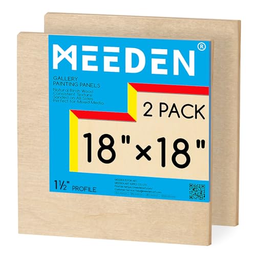 MEEDEN Unfinished Wood Canvas Board:18x18 Canvas Panel Pack of 2 | 1-1/2" Deep Wooden Panel Board, Blank Cradled Wood Art Board for Painting - Rectangle - size: 18"x18"- 2 Pack