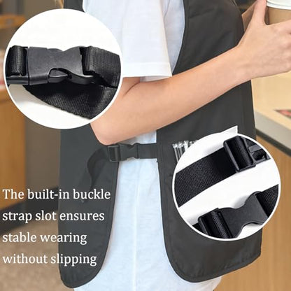 Unisex Black Cobbler Apron, Full Coverage Vest Smock Apron with Adjustable Side Buckle Ties and Pockets Durable & Washable for Servers Hairdressers Beauticians Artists Cleaners