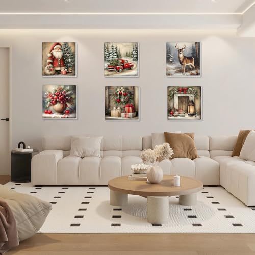 Bowetile 6 Pack Framed Paint by Numbers Christmas for Adults Beginners, Adults' Paint-by-Number Santa Claus Kits on Canvas, Acrylic Number Painting Crafts Kits Christmas Gifts for Home Decor, 8x8in - color: Christmas. Santa Claus, Deer