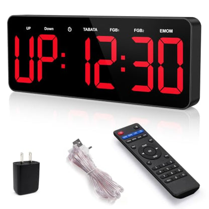 Gym Timer Clock, 12" LED Exercise Timer for Workout Intervals - color: Red