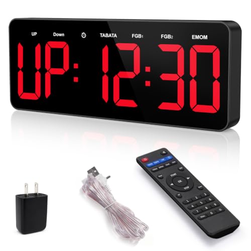 Gym Timer Clock, 12" LED Exercise Timer for Workout Intervals - color: Red