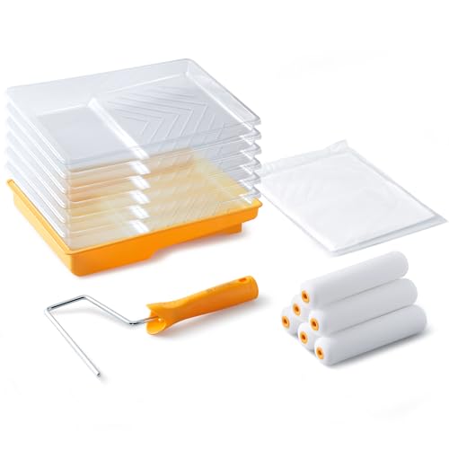 voomey 15 Pcs 6 Inch Paint Roller Kit with Small Paint Roller | Paint Tray with Liners, Foam Paint Roller for Painting Door, Walls, Cabinet - style: 15pcs 6inch paint roller kit