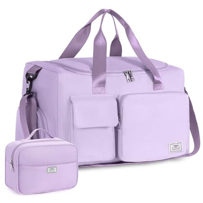 FIORETTO Women's Gym Duffle Bag with Shoes Compartment, 30L Capacity, Ideal for Travel, Gym, Sports, Duffel, Weekender - color: Lavender, style: Gym Bag With Toiletry Bag