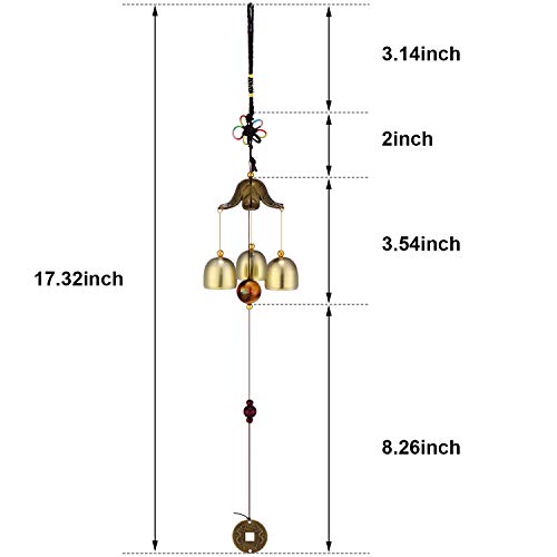 Blulu 2 Pcs Wind Chimes 3 Bells Feng Shui Wind Bell Alloy Hanging Bell Chime for Good Luck Home Garden Patio Decoration