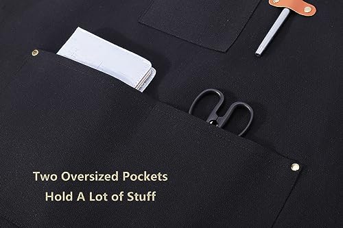 AFUN Chef Aprons for Women Men with Oversized Pockets, 12-Ounce Cotton Canvas Cross Back Water Repellent Apron (Black) - color: Black