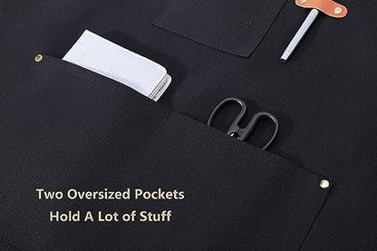 AFUN Chef Aprons for Women Men with Oversized Pockets, 12-Ounce Cotton Canvas Cross Back Water Repellent Apron (Black) - color: Black