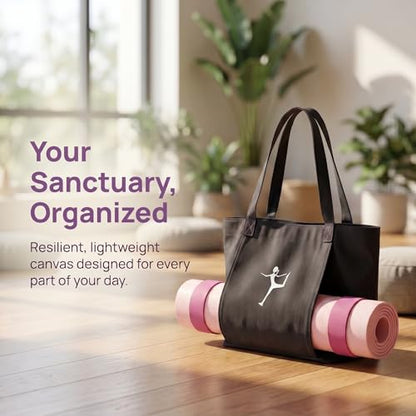 Yoga Bag Canvas Tote Mat Holder Large Gym Pilates Women - color: Black