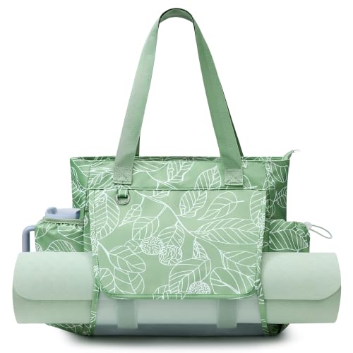 WLLWOO Thick Yoga Mat Bag Women Gym Tote Breathable Mesh Holder Wet Pocket - color: Light Green Leaf