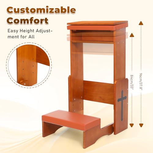 Prayer Kneeler Bench with Book Rest, Adjustable Height | Foldable design, thick padding, portable prayer stool, for home church meditation use