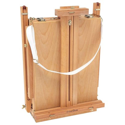 Grand Luxe Full Box French Easel- Oiled Beechwood Artist Easel with Brass Fittings, Adjustable Dividers, and Wood Palette- Plein Air Easel w/Leather Handle and Linen Strap for Canvases up to 34" High - size: Full Box