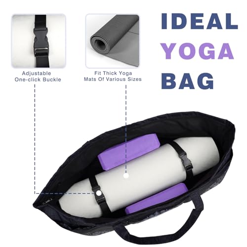 Yoga Mat Bag Yoga Mat Carrier with Shoes Compartment & Wet Pocket Pilates Bag with Zipper Pockets & Yoga Mat Holder Strap Yoga Bags and Carriers Fits All Your Stuff - color: Mandala Black