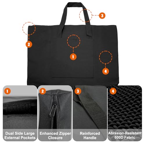 Cupohus Waterproof Art Portfolio Bag 20" x 26" for 18" x 24" Artworks with Outer Pockets and Handle, Student Carrying Storage Bag - size: 20" x 26" x 2"