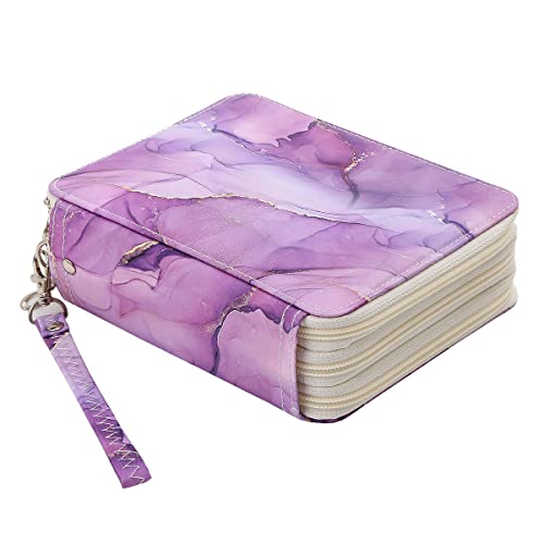 72 Slots Pencil Case Organizer w/Removal Handle Strap | 3-Layer Zipped Pencils Box Large for Colored Pencils Watercolor Pencils for Office and Travel for Artist - color: Dark Marble Purple