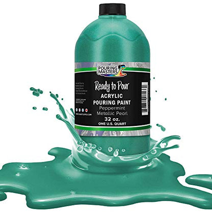 Pouring Masters Peppermint Metallic Pearl Ready to Pour Acrylic Pouring Paint - Premium 32-Ounce Pre-Mixed Fluid Acrylic Paint - Fluid Art Supplies for Canvas, Wood, Paper, Tile & Rocks - color: Peppermint Metallic Pearl, size: 32 Fl Oz (Pack of 1)