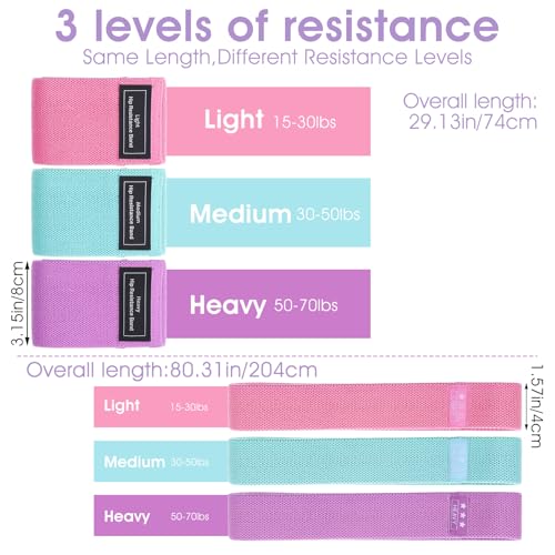 Kifmurase 6PCS Fabric Resistance Bands for Legs, 3 Strength Level Elastic Stretching Assist Band with Portable Bag, Non-Slip Workout Bands for Squats Yoga Therapy, Women Cloth Band for Working Out - color: Green & Pink & Purple