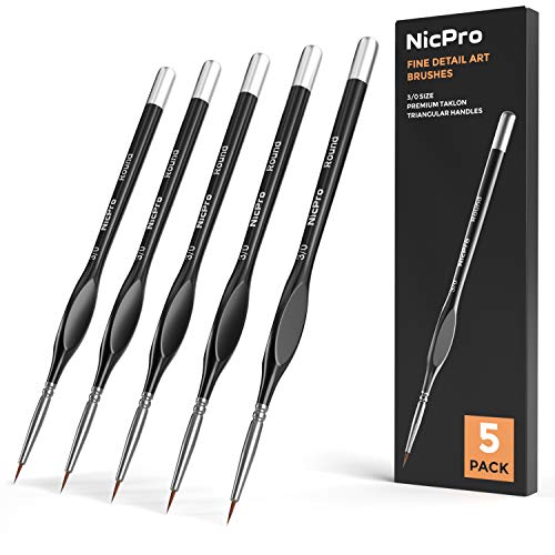 Nicpro 5 PCS Detail Paint Brushes, Extra Fine Tip 000 Miniature Brush Set | 3/0 Artist Small Micro Brushes for Acrylic Watercolor Oil, Paint by Number, Craft, Models Rock Painting Army (Black) - color: Black, size: 5 pieces - 3/0