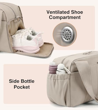 Marvolia Gym Bag for Women with Yoga Mat Holder, Khaki - color: Khaki