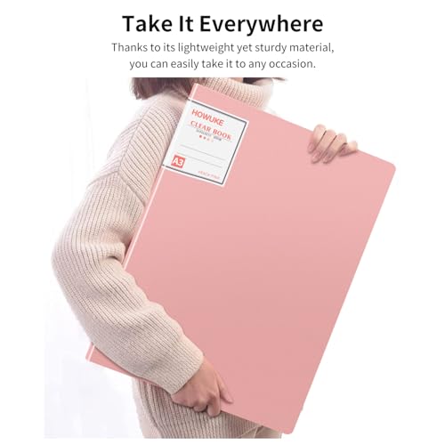 A3 Diamond Painting Storage Book, 60 Views Art Portfolio Presentations Folder with 30 Pages Protectors, 17.3x12.8in - color: Pink