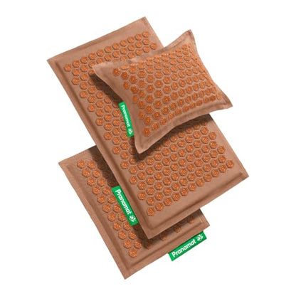 Pranamat Acupressure Large & Small Mat with Pillow Set, Premium Acupressure Therapy for Pain Relief and Relaxation, Handcrafted in Europe with Sustainable and Natural Materials (Caramel Mousse) - color: Caramel Mousse
