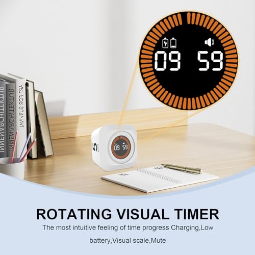 Rotating Cube Visual Pomodoro Timer 5, 25, 10, 50 Min Preset+Custom Mode | Rechargeable Desk Productivity Flip Countdown Timer, On/Off, Detachable Silicone Case, Ideal for ADHD Tool Study Work School - color: White