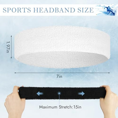 4 Pack Cotton Terry Sweat Headbands for Men Women Running Gym - color: Black/Red/White/Blue