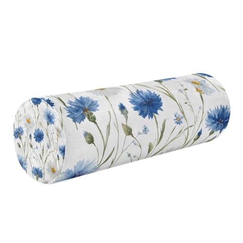 Neck Roll Pillow Bolster Pillows Round Health Memory Foam Long Cervical Cylinder Bolster Body with Removable Washable Cover for Bed Legs Back Yoga Blue Daisy Cornflowers White - color: Daisy 27