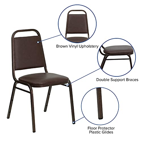 EMMA + OLIVER Brown Vinyl Trapezoidal Back Stacking Banquet Chair - color: Brown Vinyl/Copper Vein Frame