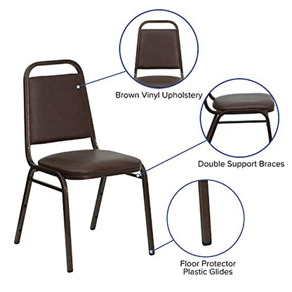 EMMA + OLIVER Brown Vinyl Trapezoidal Back Stacking Banquet Chair - color: Brown Vinyl/Copper Vein Frame